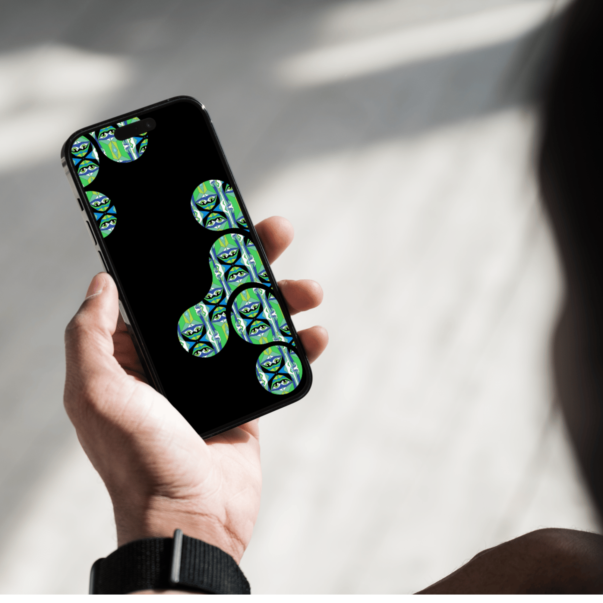 Geometric Eye Phone Wallpaper No. 2 | Series 1 Black Green Boho Digital Download - Sparks & Noises