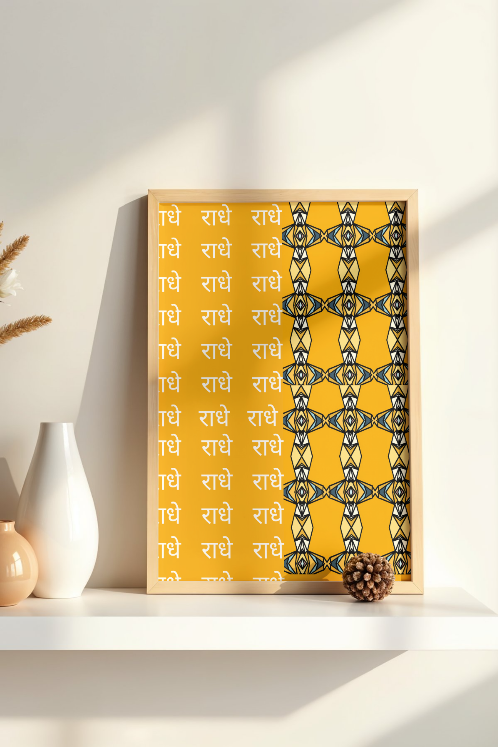 Radhe Radhe Series 2 Sacred Words No.2 | Hindi Typographic Wall Art Print | Gold Devotional Download Sparks & Noises