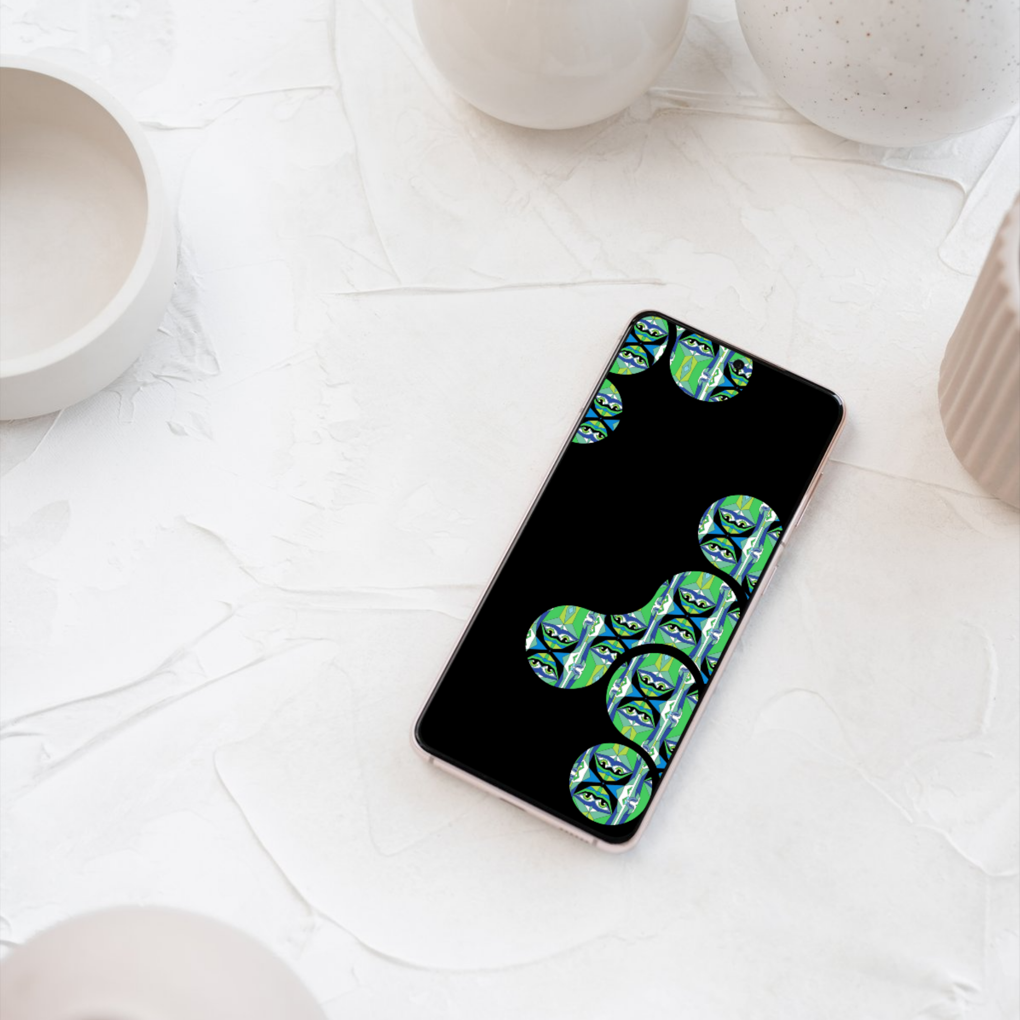 Geometric Eye Phone Wallpaper No. 2 | Series 1 Black Green Boho Digital Download - Sparks & Noises