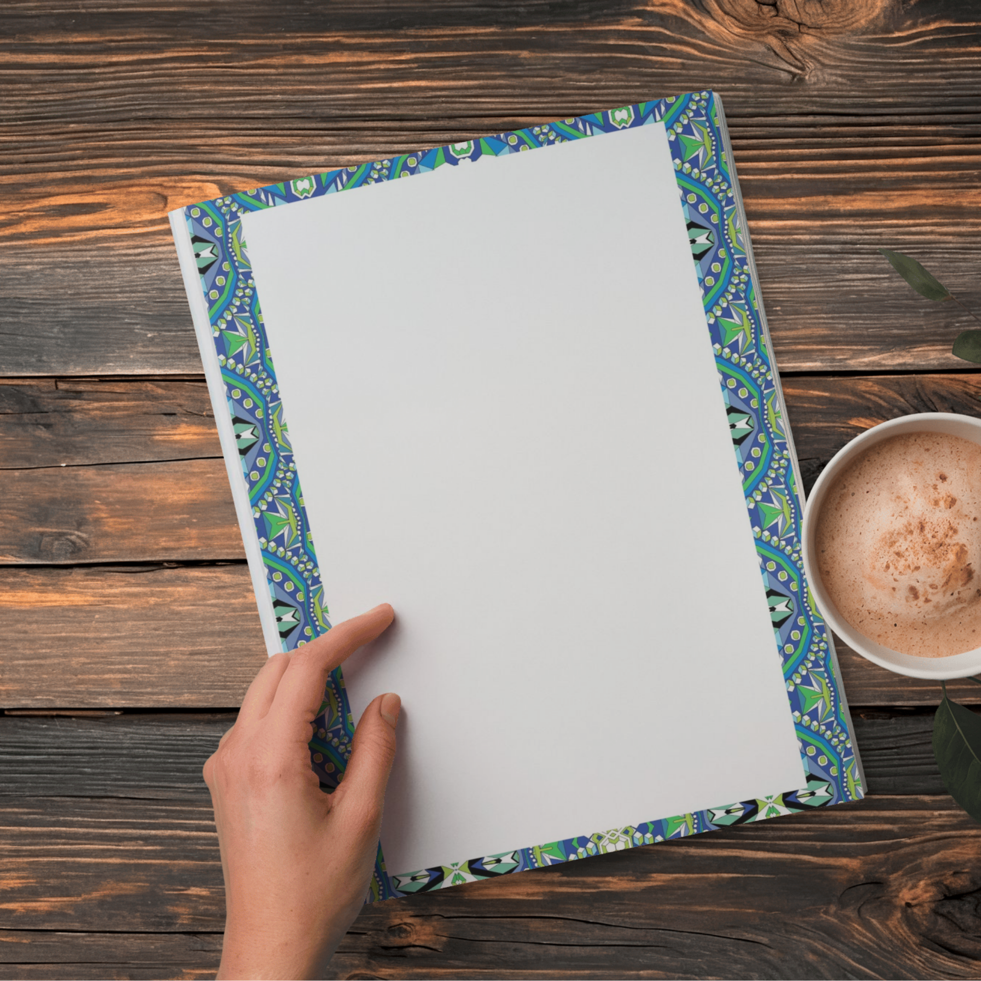 Geometric Indian Mandala Journal Page | Printable Border Frame | Blue Green Digital Download - Sparks & Noises