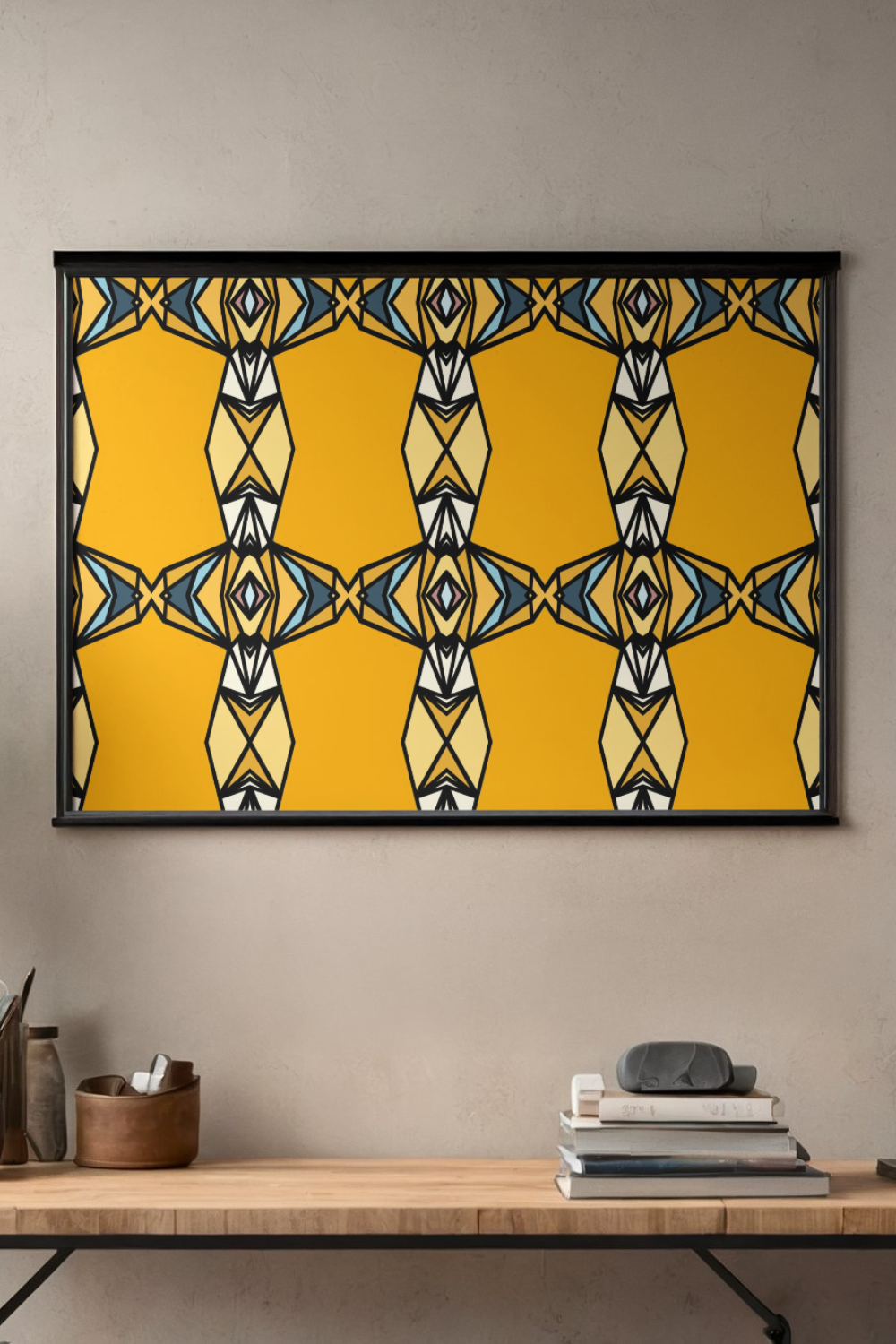 Geometric Indian Saffron Gold Seamless Pattern No.2 Series 2 | Krishna-Inspired Warm Amber Design | Instant Digital Download