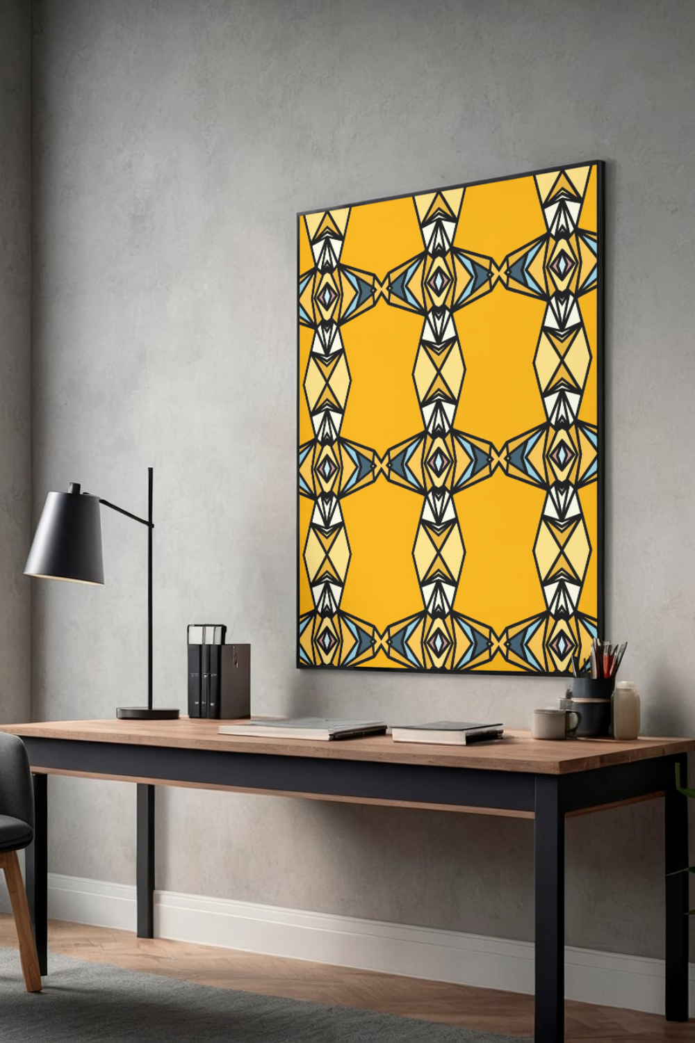 Geometric Indian Saffron Gold Seamless Pattern No.2 Series 2 | Krishna-Inspired Warm Amber Design | Instant Digital Download
